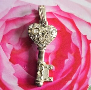 Heart key charm pendant silver tone love jewelry valentine